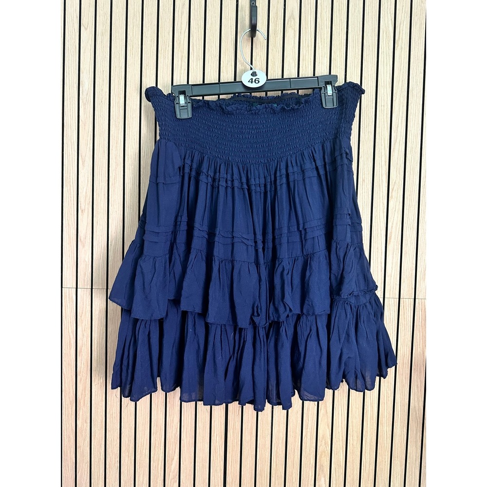 046 Lauren Ralph Lauren Navy Blue Smocked Tiered Ruffle Mini Skirt(Size 10, EUC)